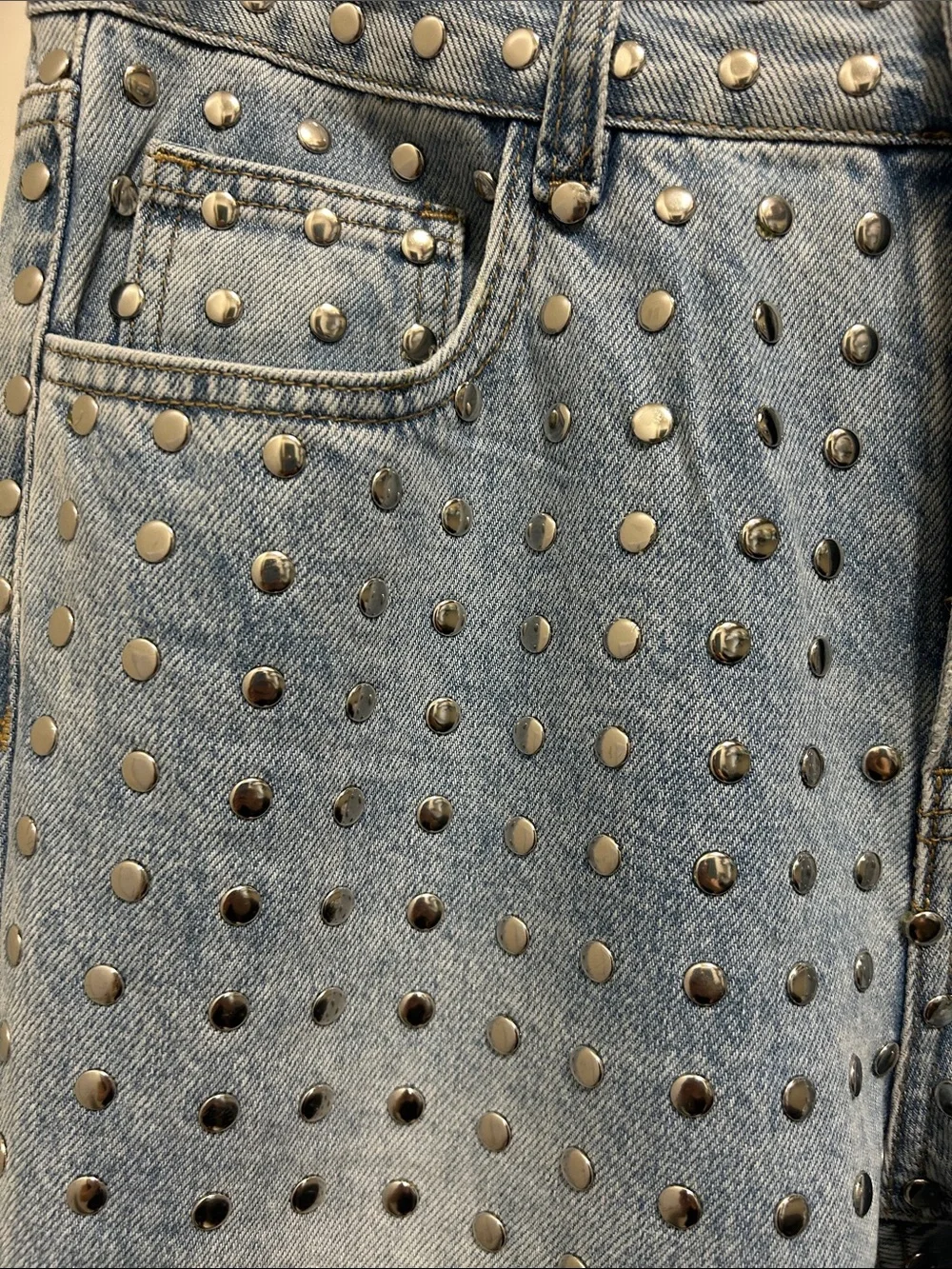 Light Blue Studded Denim Jeans - Picture 7 of 13